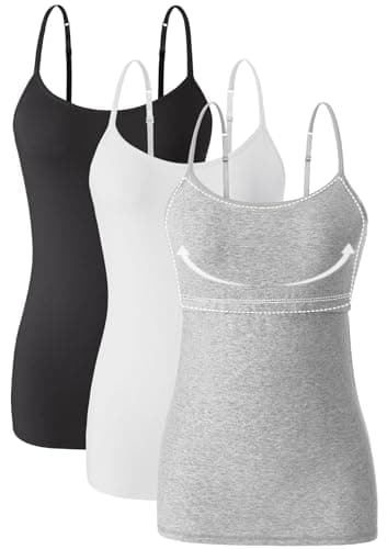 Orrpally Women Cotton Camisole Shelf Bra Cami Tank Tops Adjustable Spaghetti Strap Tank Top 3-Pack Black/White/Gray L - Image 1