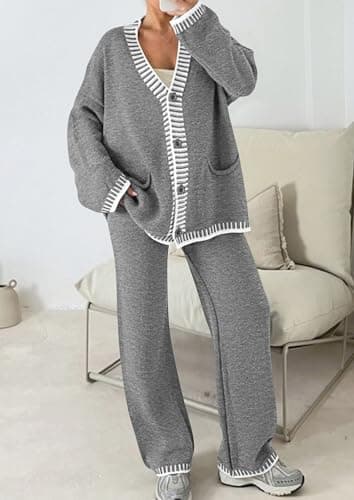 PRETTYGARDEN Lounge Sets for Women Fall 2025 Loungewear 2 Piece Outfits Cardigan Sweaters Track Suit Matching Winter Clothing (Grey,Large) - Image 2