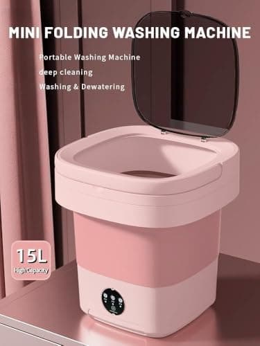 Portable Washing Machine, Mini Washer,15L Upgraded Large Capacity Foldable Washer.Deep Cleaning of Underwear, Baby Clothes and Other Small Clothes.Suitable for Apartments, Dormitories, Hotels.(Pink) - Image 3