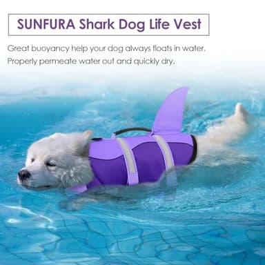 Bess Bridal Dog Life Jacket - Shark Life Vest for Swimming Boating - Reflective Lifejacket Swimsuit for Small Medium Large Dogs - High Buoyancy Lifesaver Preserver with Rescue Handle, Purple Shark L - Image 6