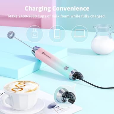 Maestri House Rechargeable Milk Frother with Stand, LunaFro Handheld Electric Foam Maker Waterproof Detachable Stainless Steel Whisk Drink Mixer Foamer for Lattes, Cappuccino - Image 3