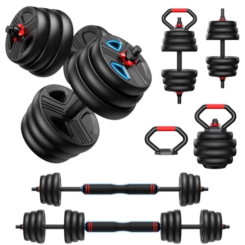 Adjustable Dumbbell Set, 70lbs Free Weights with Upgraded Nut, 4 in 1 Weight Set Used as Kettlebells, Barbell, Push Up Stand, Fitness Exercise for Home Gym Suitable for Men/Women - Image 1