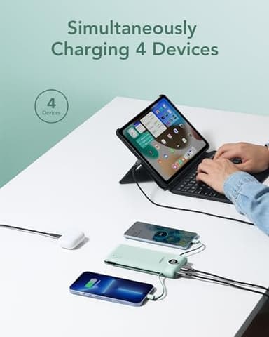 VEGER Portable Charger for iPhone with Built in Cables and Wall Plug, 10000mah Slim Fast Charging USB C Power Bank, Travel Essential Battery Pack Compatible with iPhone, iPad, Samsung etc(Green) - Image 4
