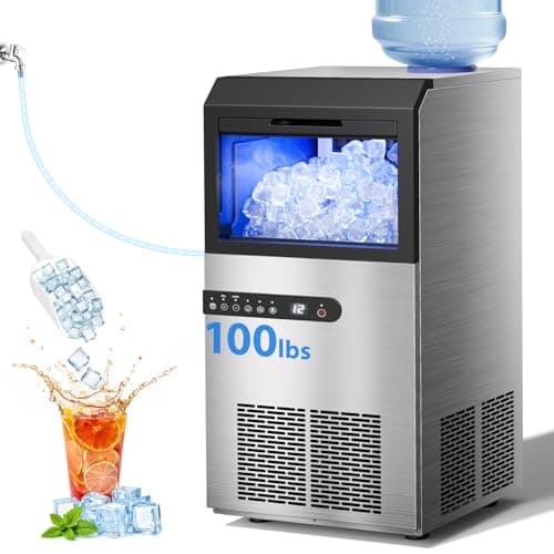 Commercial Ice Maker Machine, 100LBS/24H Stainless Steel Under Counter Ice Maker with 45 Ice Cubes, 2 Water Inlet Modes, Self Clean, 24H Timer, Freestanding Ice Machine for Home, Bar, Restraunt, Party - Image 1