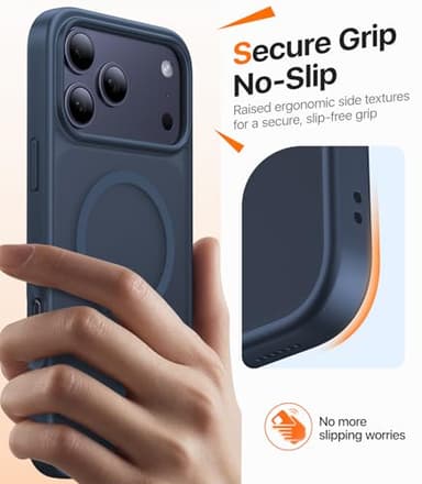 KCQNine Magnetic for iPhone 17 Pro Case,[Anti-Slip][Compatible with MagSafe][Military Grade Drop Protection] Shockproof Protective Translucent Matte Phone Case for iPhone 17 Pro Case,Midnight Blue - Image 4