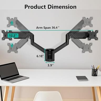 WALI Dual Monitor Wall Mount for 17 to 32 inch Screens, Monitor Wall Mounts for 2 Monitors, Holds up to 22 lbs, Fully Adjustable Gas Spring Monitor Arm,75x75/100x100 VESA Wall Mount (GSWM002), Black - Image 7