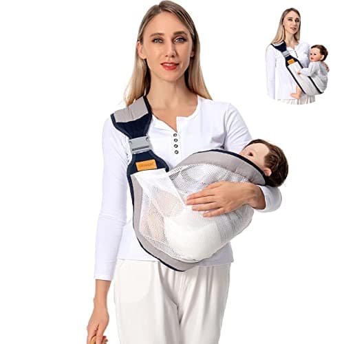 Shiaon Baby Sling Carrier, Baby Carrier Newborn to Toddler(7-45lbs), Toddler Carrier with Safety Buckle, One Shoulder Adjustable Shoulder Strap, One Size Fits All, Mesh Grey - Image 1