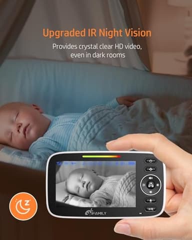 iFamily Split Screen Baby Monitor, Large Display Video Baby Monitor with 2 Cameras and Audio, Long Range, Remote pan tilt, Night Vision, Temperature Sensor, 2 Way Talk, Feeding Clock and lullabies. - Image 4