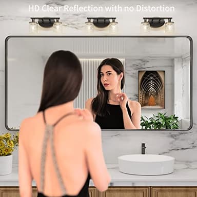 LOAAO 72X36 Inch Black Metal Framed Bathroom Mirror for Wall, Matte Black Bathroom Vanity Mirror Farmhouse, Large Rounded Rectangle Mirror, Anti-Rust, Shatter-Proof, Hangs Horizontally or Vertically - Image 2