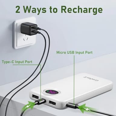 GrnOas.E Portable Charger,10000 mAh Power Bank Travel Charger with USB-C (Output & Input),LED Display Travel Essentials Backup Battery Pack Compatible with iPhone,Android,Heating Vests etc,Ivory White - Image 7