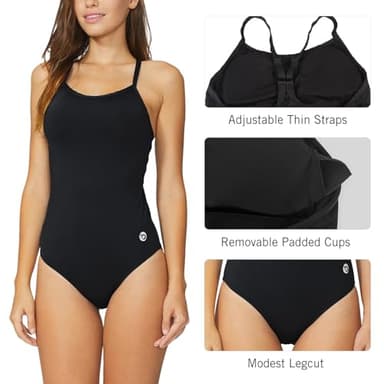 baleaf Women's Athletic Training Adjustable Strap One Piece Swimsuit Swimwear Bathing Suit Black 32 - Image 3