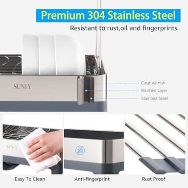 SUNLY Large Dish Drying Rack, Multipurpose 2 Tier Dish Racks for Kitchen Counter, 304 Stainless, Extra Large Drain Board - Image 5