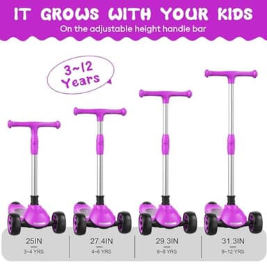 Kids Kick Scooter,Adjustable Height Handlebars and Removable Seat Scooters for Kids,3 Lighted Wheels Anti-Slip Deck Toddler Scooter for Boys & Girls Aged 3-12 up to 132 Lbs. - Image 2