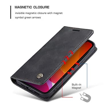 Cracedily for iPhone 12 Mini Case 5.4", Flip Wallet Leather Case with Card Holder Magnetic Closure Shockproof Kickstand Protective Phone Cases Cover for iPhone 12 Mini,Black - Image 2