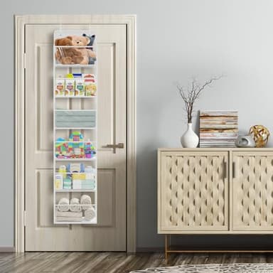 Univivi Over Door Hanging Organizer, Closet Door Organizer with 6 Clear Plastic Pockets & 2 Big Metal Hooks for Cosmetics, Bathroom, Nursery and Sundries - Image 6