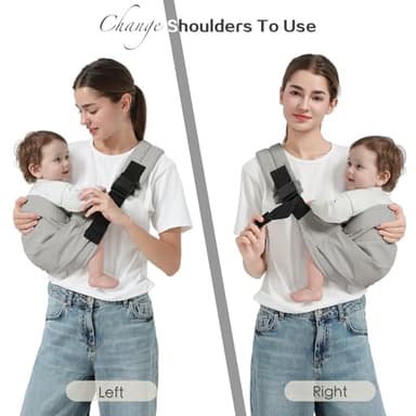 MISSWISDOM Baby Sling Carrier, Toddler Carrier Sling with Double Safety Buckle and Adjustable Shoulder Strap(7-30lbs), Baby Carriers One Size Fits All, Grey - Image 4