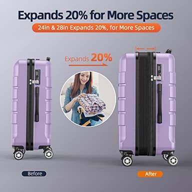 SHOWKOO Luggage Sets Expandable PC+ABS Durable Suitcase Double Wheels TSA Lock Lavender Purple 3pcs - Image 5