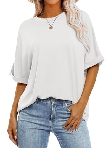 ANRABESS Womens Tops Oversized T Shirts Short Sleeve Crewneck Summer Casual Loose Basic Tee Shirt 2025 Trendy Fashion Clothes White Medium - Image 1