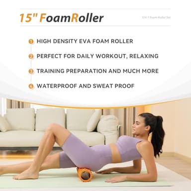 5 in1 Foam Roller Set, Trigger Point Foam Roller, Massage Roller Stick, Massage Ball, Resistance Band for Deep Muscle Massage Pilates Yoga,Fitness Exercise for Whole Body (Pure Orange) - Image 3
