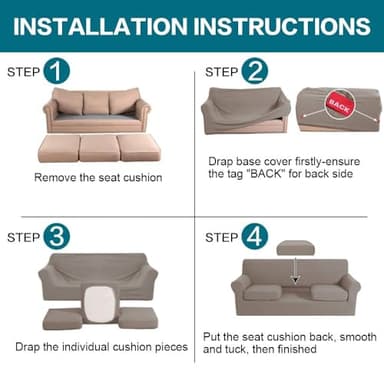 Turquoize 4 Piece Couch Covers for 3 Cushion Couch Sofa Pet Friendly Stretch Couch Cover for Dogs Washable Sofa Covers with Individual Couch Cushion Covers, Jacquard Fabric (3 Cushion Sofa, Taupe) - Image 6