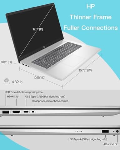 HP 17-inch Touchscreen Business Laptop - 17.3" Display, MS Office Lifetime, W/CD.DVD Drive, AMD Ryzen 5 7530U(Beats i7-1165G7, Up to 4.5Ghz), 32GB RAM 1TB SSD, Windows 11 Pro, Numeric Keypad - Image 6