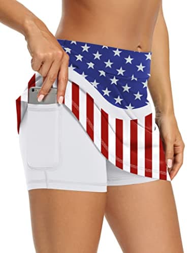 LouKeith Tennis Skirts for Women Golf Athletic Activewear Skorts Mini Summer Workout Running Shorts with Pockets USA Flag M - Image 2