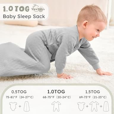 Yoofoss Baby Sleep Sack 6-12 Months 1.0 Tog Long Sleeve Sleep Sack Cotton Wearable Blanket for Infants 2-Way Zipper Quilted Sleeping Sacks(Medium) - Image 3