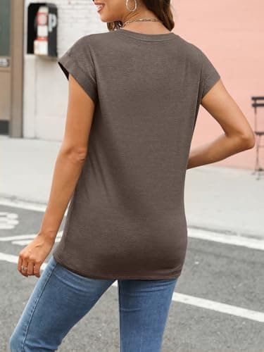 AUTOMET Womens Summer Tops T Shirts Cap Sleeve Business Casual Dressy Spring Fashion Outfits Cute Trendy Vacation Clothes 2025 CoffeeGrey L - Image 5