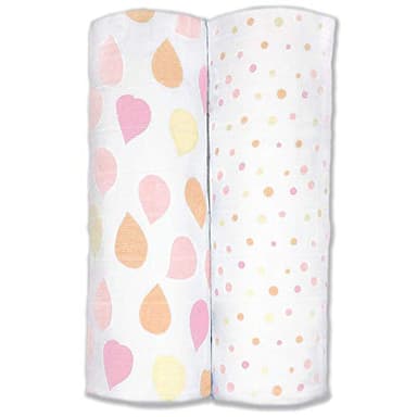 Amazing Baby Silky Swaddle Muslin Blankets, Set of 2, Bamboo Viscose, Petals and Dots, Pink - Image 9