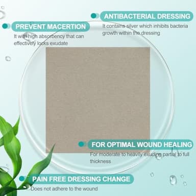 Dimora Upgrade Silver Calcium Alginate Wound Dressing -Antibacterial Non Stick Gauze, Highly Absorbent Sterile Bandage Pads,4'' x 4'' Patches 5 Packs - Image 6