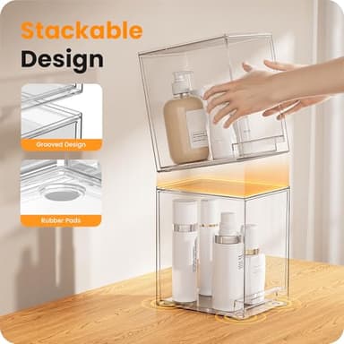 A-LuGei 【𝟰𝗣𝗖𝗦】 Acrylic Stackable Storage Drawers, 8.7" H Makeup Organizer, Bathroom Organizer and Storage, Plastic Storage Bins for Kitchen Cabinet Pantry Medicine Fridge - Image 8
