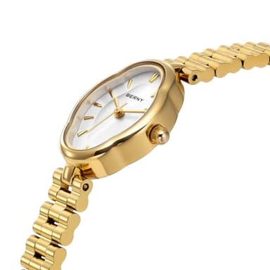 BERNY Gold Watches for Women Dainty Ladies Quartz Watch Vintage Copper Mirrors Shape Japanese Quartz Movement 3ATM Waterproof Fashion Female Wrist Watch Luxury Birthday Gifts-White Dial - Image 2