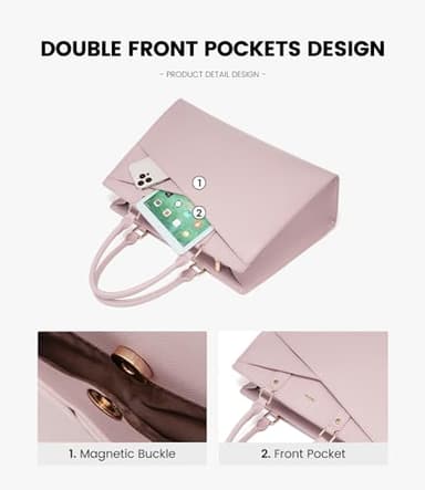 LOVEVOOK Laptop Tote Bag for Women, Leather Business Office Work Bag Computer Briefcase with Small Clutch fit for 15.6 Inch Laptop Pink - Image 2