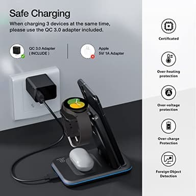 Wireless Charger for Samsung/Android, HOLYJOY Foldable 3 in 1 Fast Charging Station/Stand/Multi Charger for Samsung S25 Ultra/S24/Note 20, Travel Pad for Galaxy Watch 8/7/6/5/Active 2, For Buds(Black) - Image 6