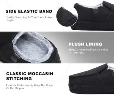 ONCAI Men's Slippers 2025 Cotton-Blend Moccasins Warm Closed Back Corduroy House Slippers with High-Density Felt Fuzzy Indoor Outdoor Comfortale Yoga Mat Rubber Soles Felt Black Size 7 - Image 2