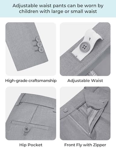 Marvelous World Boys Suits Light Gray Slim Fit Size 10 Formal Suits for Kids Toddler Tuxedos Dresswear Ring Bearer Outfit Boys' Wedding Suits Set Dress Clothes Teen Youth 5-Piece Adjustable Waist - Image 8