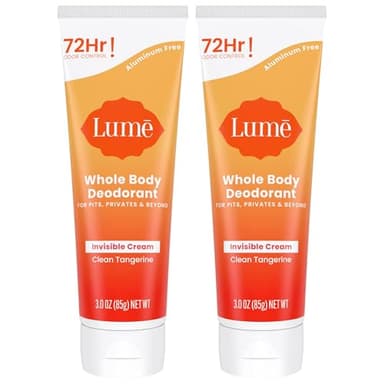 Lume Whole Body Deodorant - Invisible Cream Tube - 72 Hour Odor Control - Aluminum Free, Baking Soda Free, Skin Safe - 3.0 ounce (Pack of 2) (Clean Tangerine) - Image 1