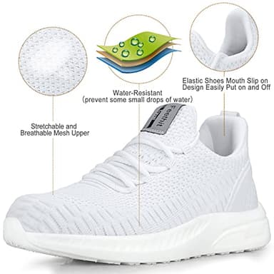 Feethit Women Tennis Running Shoes Walking Shoes Lightweight Casual Sneakers for Travel Gym Work Woman Waitress Nurse Light White 7.5 - Image 3