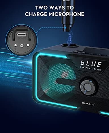 Karaoke Machine for Adults Kids with 2 UHF Wireless Microphones, BIGASUO Portable Bluetooth Singing PA Speaker System with LED Lights for Home Party, Wedding, Church, Picnic, Outdoor/Indoor - Image 6