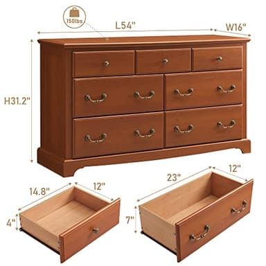 T4TREAM 7 Drawers Dresser Chests for Bedroom, Wood Vintage Chests of Drawers, Rustic Dressers Chset Organizer for Bedroom, Living Room, Hallway, Cherry - Image 2