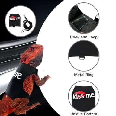 Bearded Dragon Leash and Harness Adjustable - Unique Pattern Lizard Cloth Escape Proof Harness with Leash for Walking Outdoor (Black) - Image 3