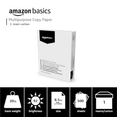 Amazon Basics Multipurpose Copy Printer Paper, 8.5 x 11 Inches, 20 lb, 1 Ream, (500 Sheets), 92 Bright, White - Image 3