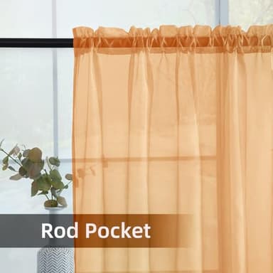 youleyar Solid Sheer Rod Pocket Curtain Voile Draperies 2 Panels White Beige Black Grey Coffee 42 Inch Width 63 Inch Long 1 Pair for Kitchen Bedroom Children Living Room Yard(Beige,42Wｘ63L) - Image 3