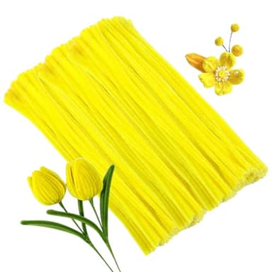 ZXIIXZ 100Pcs Pipe Cleaners, Pipe Cleaners Craft, Creative Craft Pipe Cleaners for Flower Making, Chenille Stems Crafting Pipe Cleaners Flowers, Craft Supplies for Home Festivals DIY/Yellow - Image 1