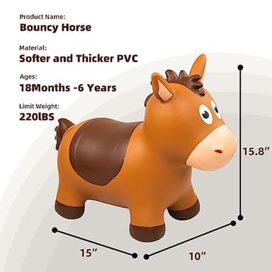 ZOOJOY Bouncy Horse Hopping Toys, Inflatable Animal Horse Toys for Toddlers 1-3, Outdoor Indoor Bounce and Ride On Bouncer for Boys Girls, Birthday Gifts for 18 Months 2 3 4 5 6 Year Old with Pump - Image 3