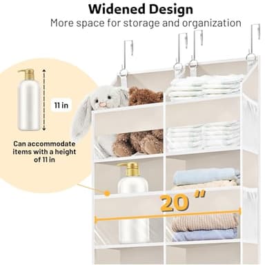 Over the Door Organizer 5 Tiers,Extra Large Behind Door Storage of 10 Compartments,80 lbs Weight Capacity Over the Door Storage, Door Hanging Organizer for Closet, Diaper Organizer, Beige - Image 3