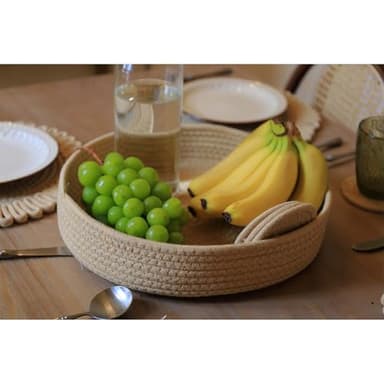 AHHFSMEI Round Woven Placemats Set of 4,13 inches Natural Cotton Blend Farmhouse Hand-Woven Place Mats Braided Rattan Table Mats for Dining Table(Light Brown Flower 4) - Image 4