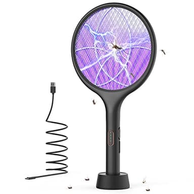 YISSVIC Electric Fly Swatter 4000V Bug Zapper Racket Dual Modes Mosquito Killer with Purple Mosquito Light Rechargeable for Indoor Home Office Backyard Patio Camping - Image 9