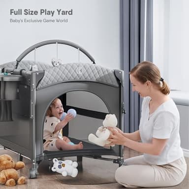 Obee Odee 4 in 1 Baby Bassinet, Pack and Play, Bedside Crib Sleeper, Diaper Changer - Comes with Mattress, Mosquito Net，Bottom Storage and Toy Bar for Newborn to Toddles - Image 4