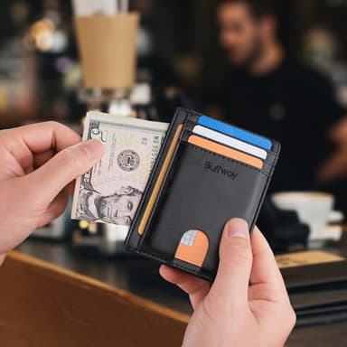 Buffway Slim Minimalist Front Pocket RFID Blocking Leather Wallets for Men and Women - Alaska Black - Image 6